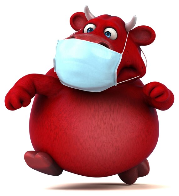 Illustrazione divertente di un toro rosso con una maschera