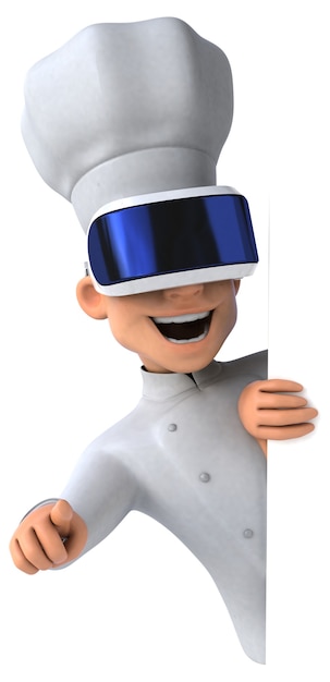 Illustrazione divertente di uno chef con un casco VR