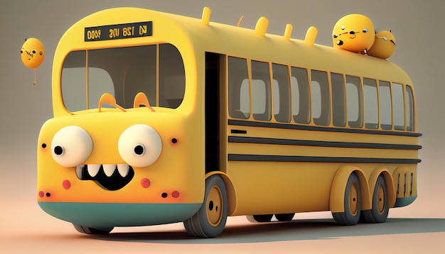 Illustrazione divertente e carina dello scuolabus Genera Ai