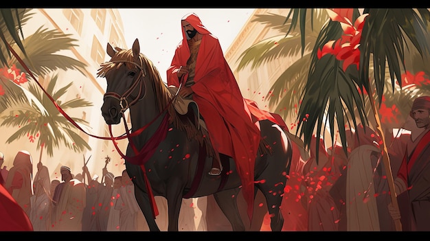 illustrazione Domenica delle Palme in rosso