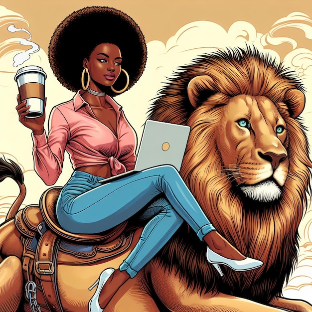 Illustrazione donna afroamericana su lione