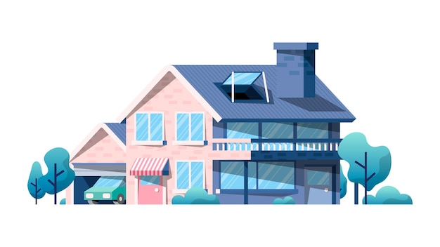 Illustrazione esterna di una casa moderna con sfondo trasparente