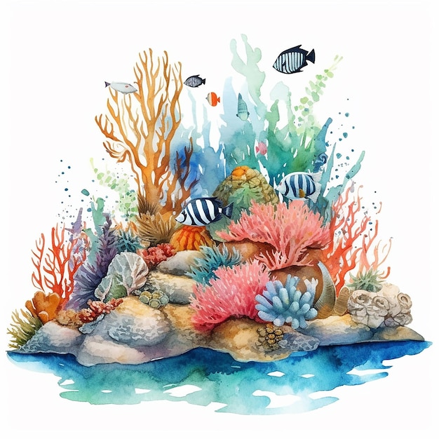 Illustrazione estetica ad acquerello della vita oceanica