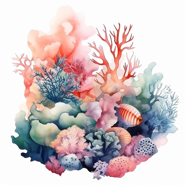 Illustrazione estetica ad acquerello della vita oceanica