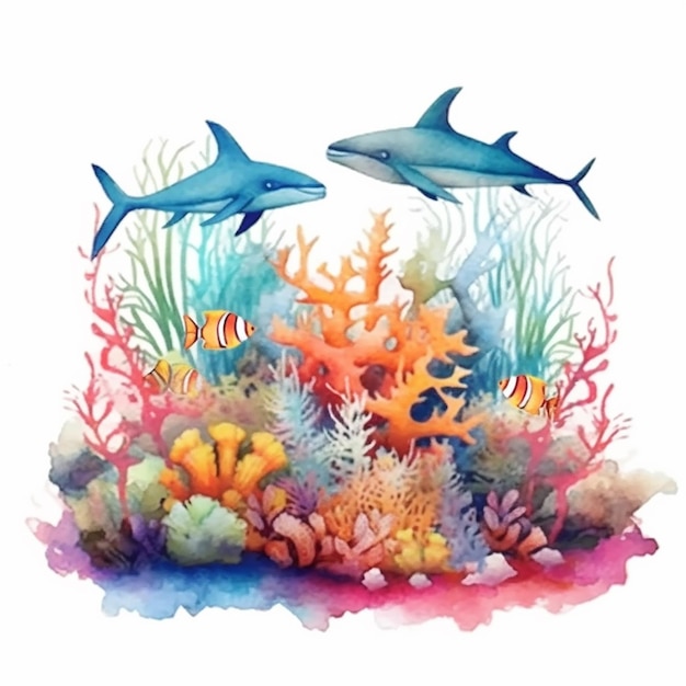 Illustrazione estetica ad acquerello della vita oceanica