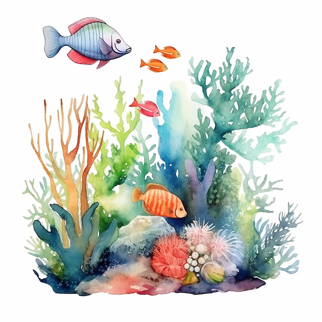 Illustrazione estetica ad acquerello della vita oceanica