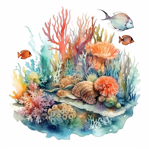 Illustrazione estetica ad acquerello della vita oceanica