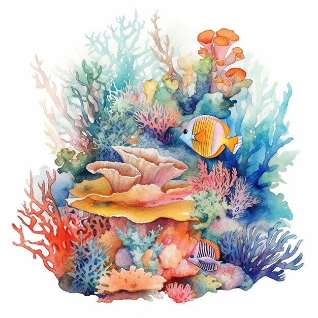 Illustrazione estetica ad acquerello della vita oceanica