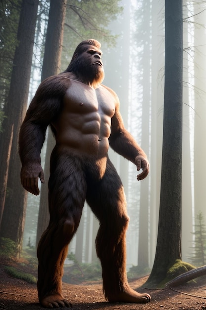 Illustrazione fantasy di Bigfoot o Yetti Generative AI