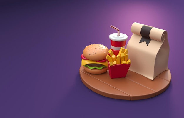 Illustrazione Fast Food 3D Di Consegna