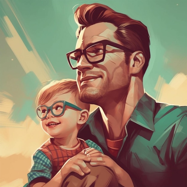 Illustrazione felice del padre e del bambino