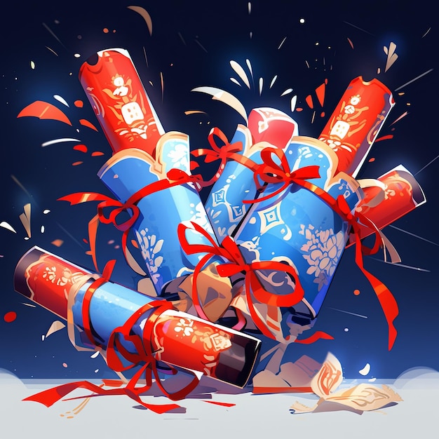 illustrazione Firecrackers per il Capodanno cinese in blu