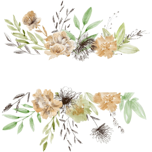 Illustrazione floreale acquerello cornice botanica per matrimonio o biglietto di auguri