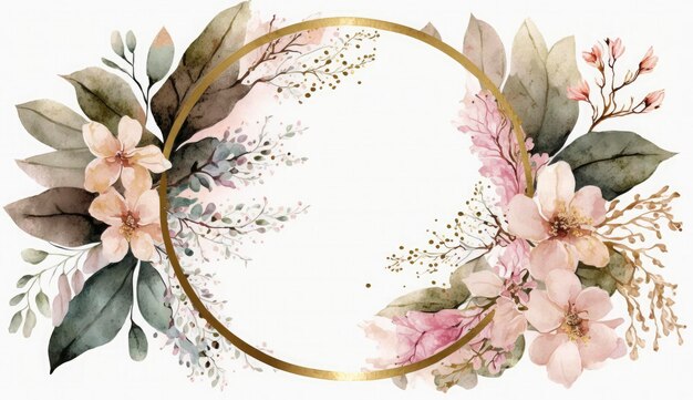 Illustrazione floreale dell'acquerello set mazzi cornice bordo fiori rosa peonia foglia rami collezione matrimonio inviti sfondi moda eucalipto foglie di ulivo camomilla Genera Ai