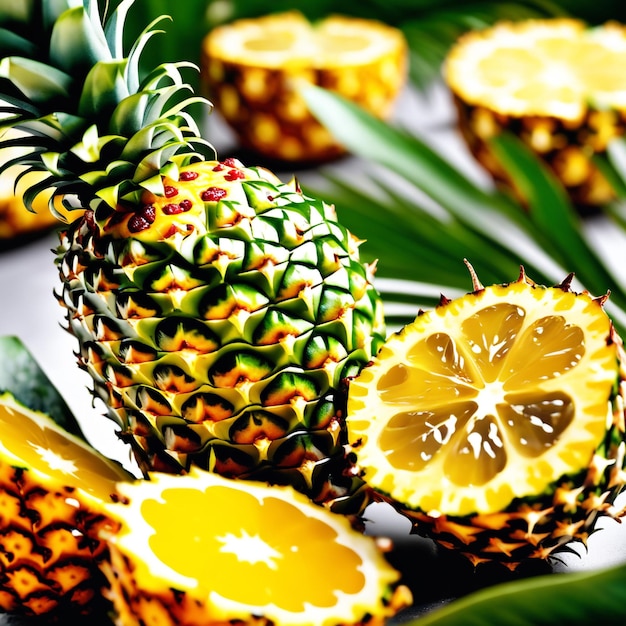 Illustrazione fotografica di ananas con spruzzi d'acqua