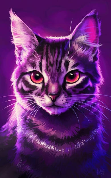 Illustrazione fotografica gratuita di un gatto con gli occhi rossi in luce viola
