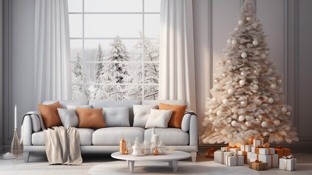 Illustrazione fotografica premium di una stanza accogliente sullo sfondo natalizio