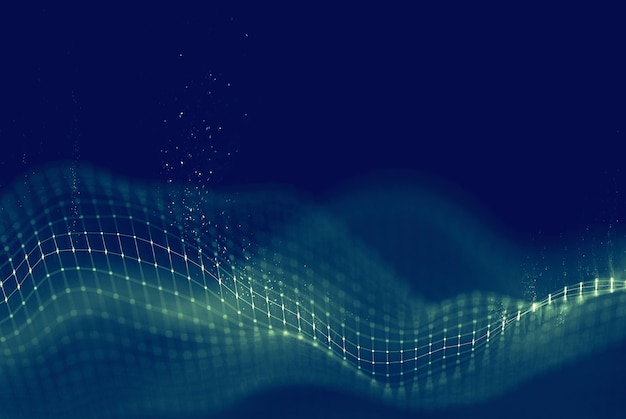 Illustrazione futuristica astratta di tecnologia di dati. Forma poli basso con punti e linee di collegamento su sfondo scuro. Rappresentazione 3D. Visualizzazione di grandi dati.