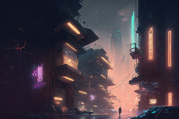 Illustrazione futuristica di una città cyberpunk