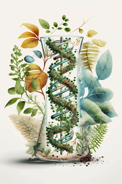 Illustrazione generata ai DNA e pianta e terapia genica Laboratorio di biologia natura