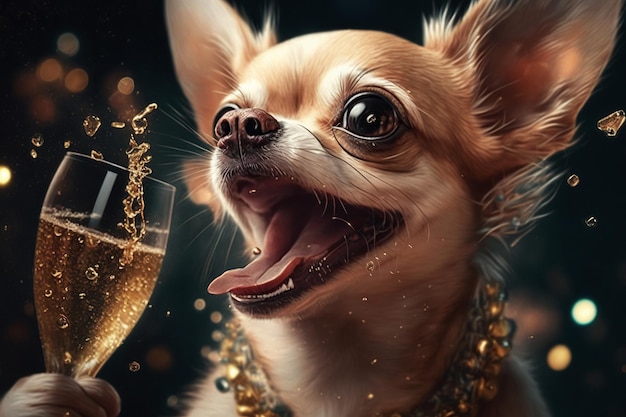 Illustrazione generata da Ai chihuahua con bicchiere di vino in mano