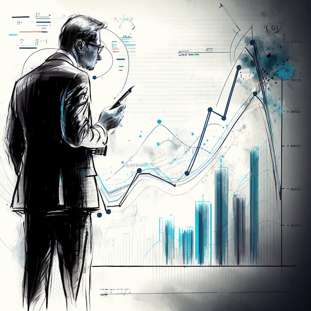 Illustrazione generata da ai Commerciante che esamina il commercio di dati del grafico finanziario