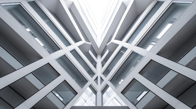 Illustrazione generata da Ai di un edificio moderno con una facciata in vetro e finestre multiple