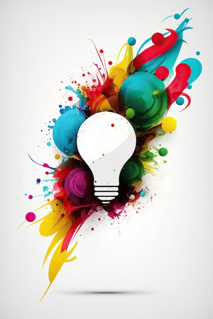 Illustrazione generata da Ai Lampadina con splash di colori idea di concetto di design creativo