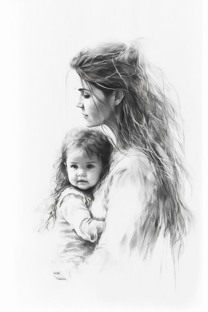 Illustrazione generata da Ai Madre e figlio Mamma che abbraccia la figlia con molta tenerezza d'amore