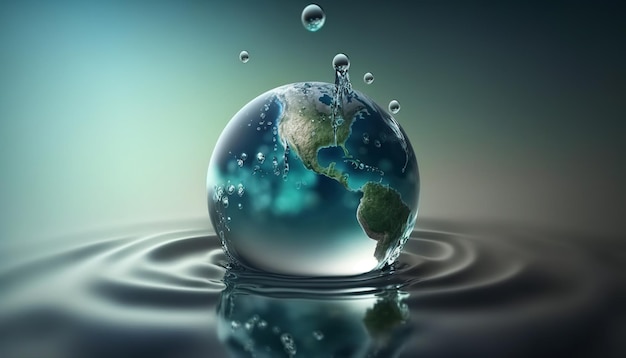 Illustrazione generata da ai World Water Day con il mondo in acqua pulita e acqua dolce