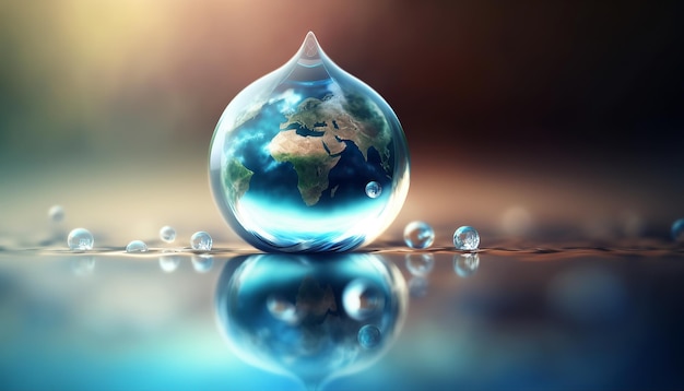 Illustrazione generata da ai World Water Day con il mondo in acqua pulita e acqua dolce