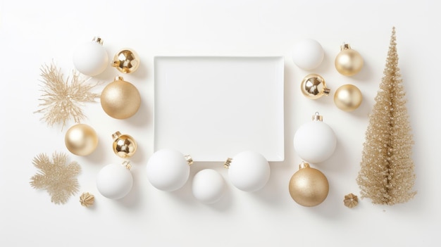 Illustrazione generata dall'AI con decorazioni minimaliste in bianco e oro a tema natalizio