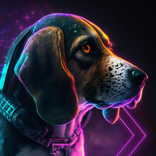 Illustrazione generata dall'intelligenza artificiale di un cane in stile cyberpunk.