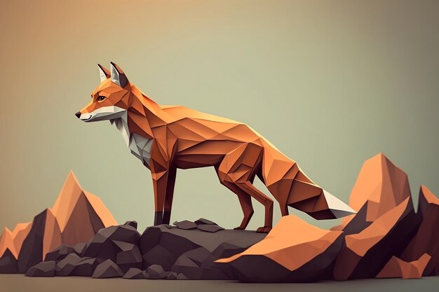 Illustrazione generativa ai lowpoly di volpe su sfondo monocromatico