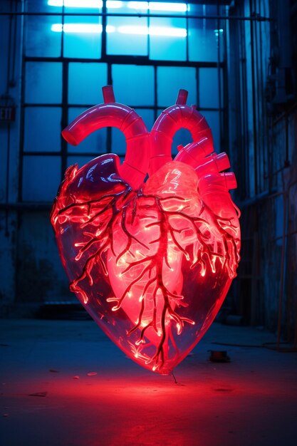 Illustrazione generativa ai neon heart light