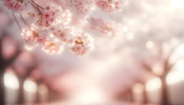 Illustrazione generativa dell'IA dei rami dell'albero a fiori di ciliegio rosa