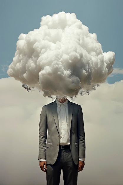 Illustrazione generativa dell'IA dell'uomo con una nuvola di problemi sulla testa