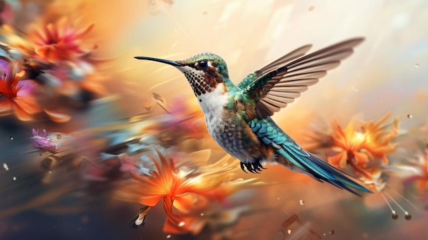 Illustrazione generativa dell'IA di un piccolo colibrì