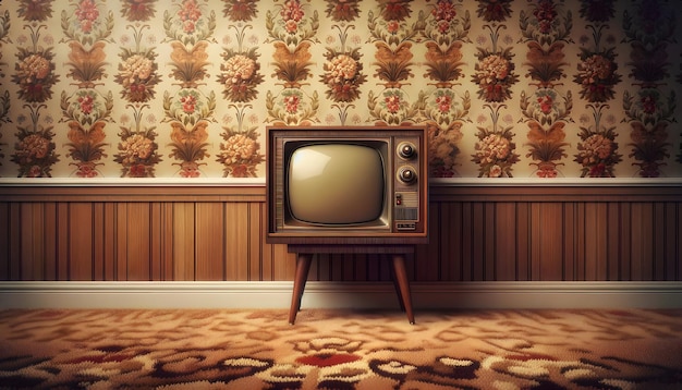 Illustrazione generativa dell'IA di un vecchio televisore retrofeeling posto di fronte a vecchi televisori colorati