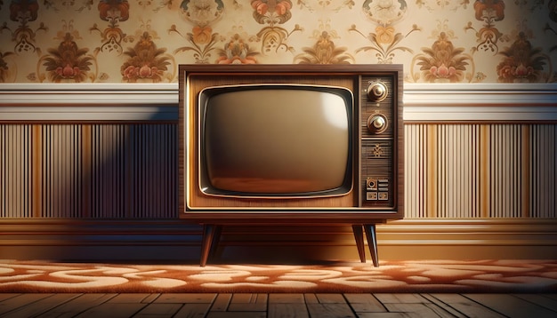Illustrazione generativa dell'IA di un vecchio televisore retrofeeling posto di fronte a vecchi televisori colorati