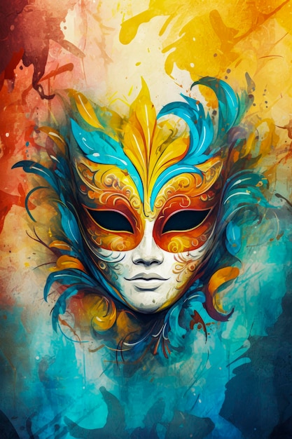 Illustrazione generativa dell'IA di una maschera per il carnevale veneziano con fessure per gli occhi in stile fantasy CarnivalCopy space