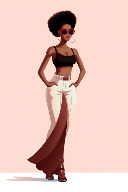 Illustrazione generativa di AI di una bella donna nera vestita in moda casuale in stile di illustrazione minimalista Concetto di moda