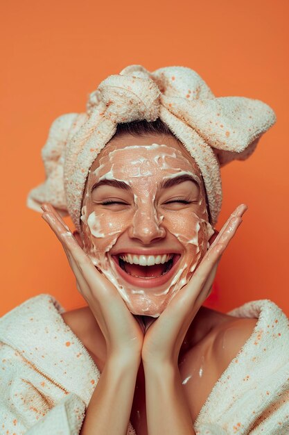 Illustrazione generativa di IA di una bella donna con un peeling facciale