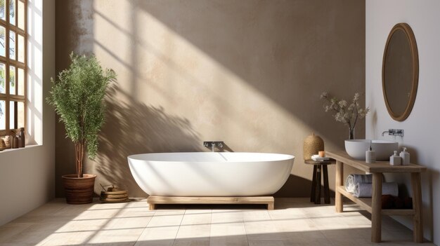 Illustrazione generativa di una vasca da bagno in ceramica bianca in un interno moderno di lusso