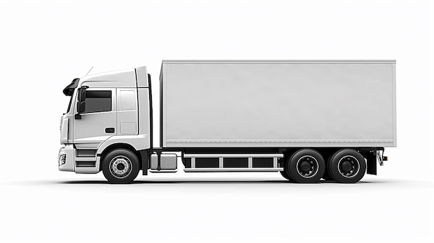 Illustrazione generativa IA di un camion carico bianco isolato su bianco