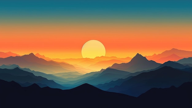 Illustrazione generativa variopinta di tramonto della montagna ai