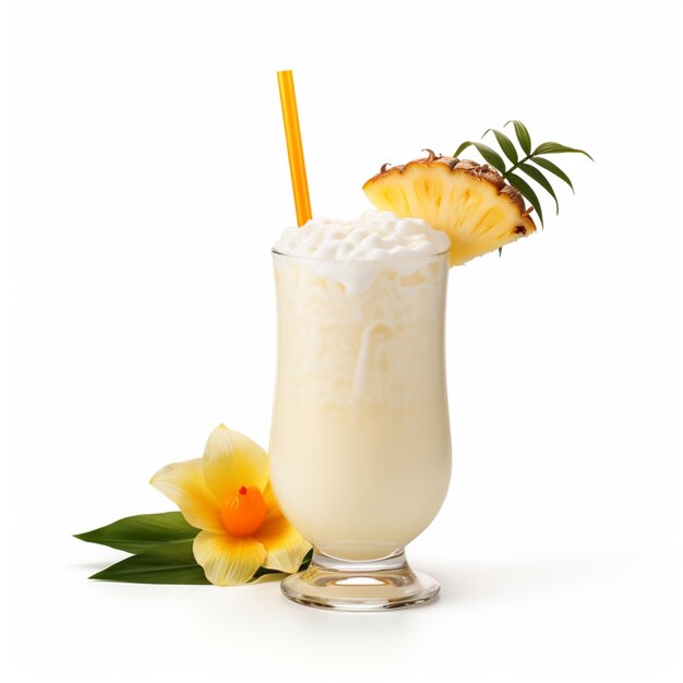 Illustrazione generazione AI Pina colada in un bicchiere su uno sfondo bianco