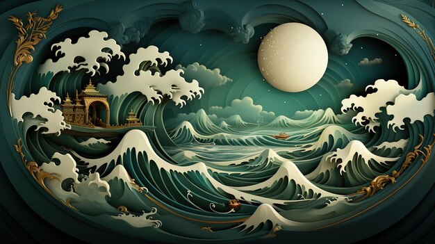 illustrazione giapponese dodicesimo mese lunare skycloud sfondo arte