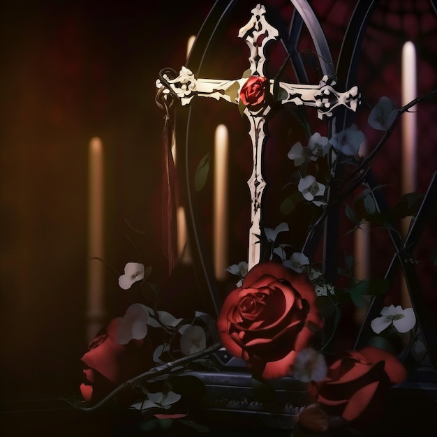 Illustrazione gotica di una croce con rose