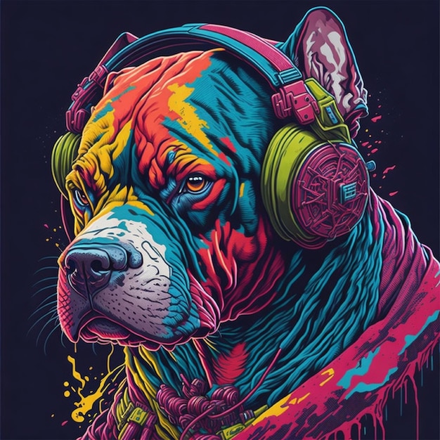 illustrazione graffiti colorata molto dettagliata di cane pitbull sullo sfondo nero